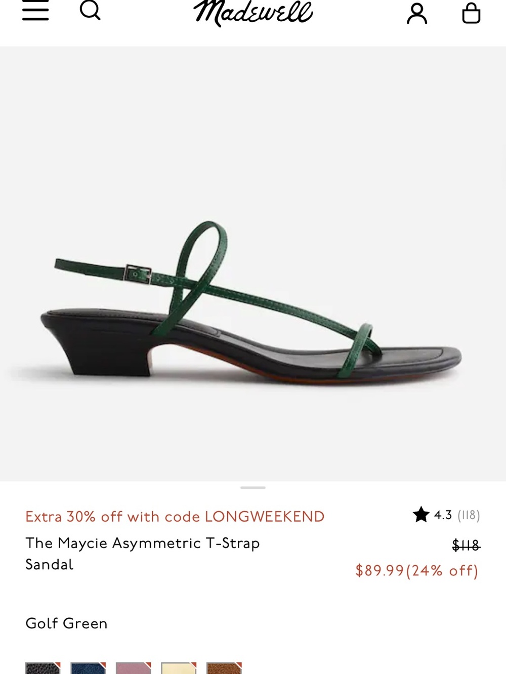Madewell Asymmetric Strappy Sandal in Green and Black